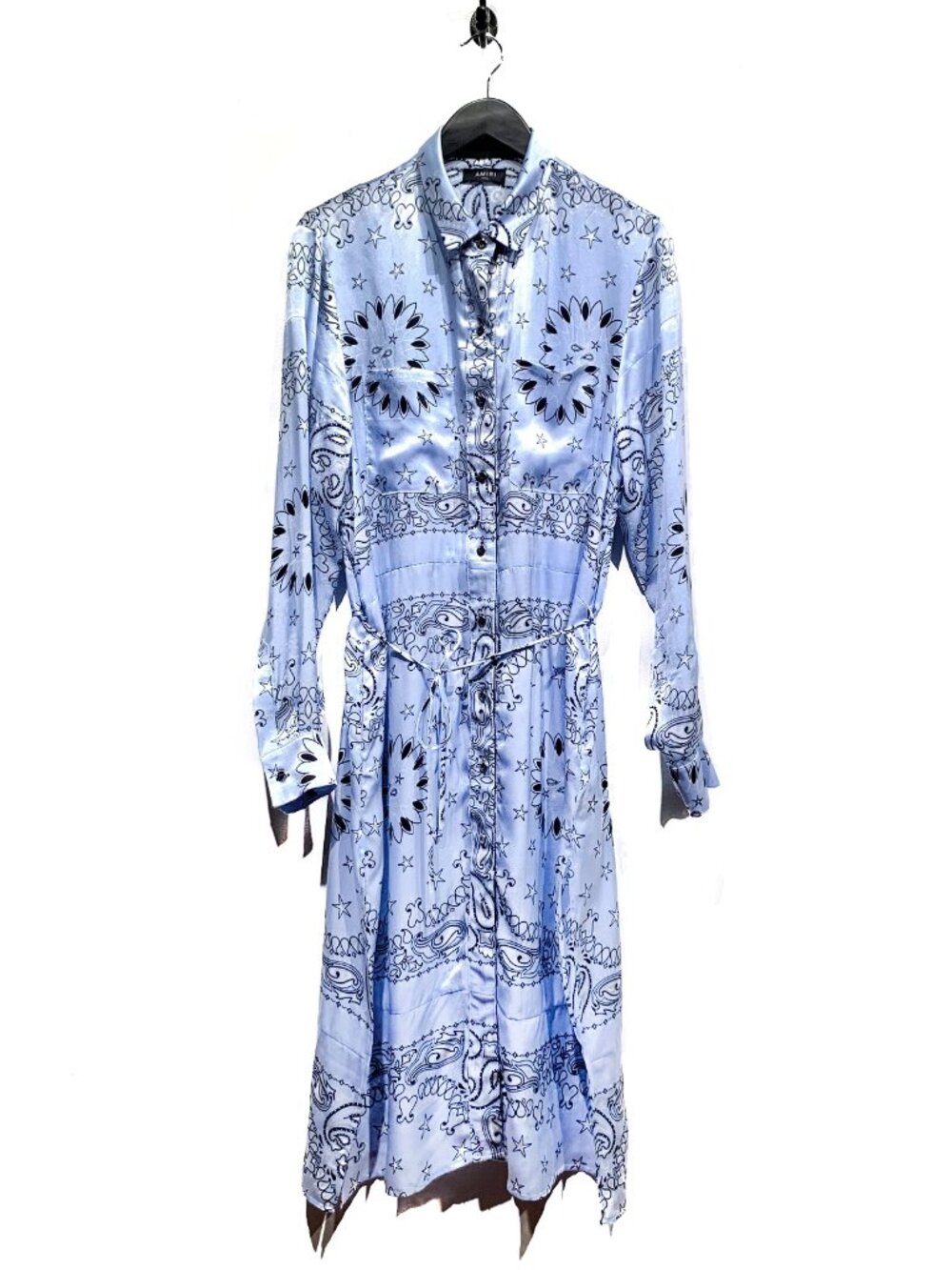 Amiri Blue Silk Bandana Print Shirt Dress